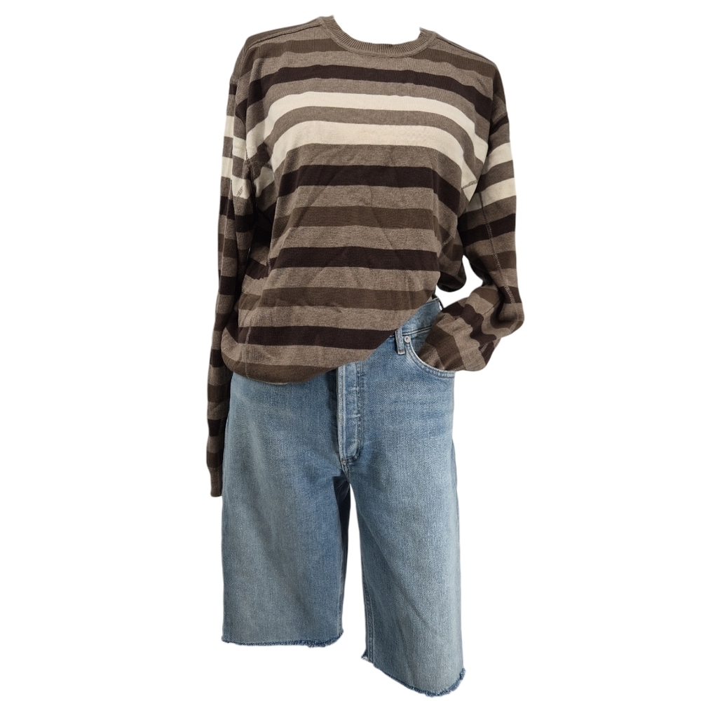 Vintage Brown Striped‎ XL Cotton Crewneck Sweater Earth Tone Y2K Grunge